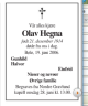 Dødsannonse Olav Hegna